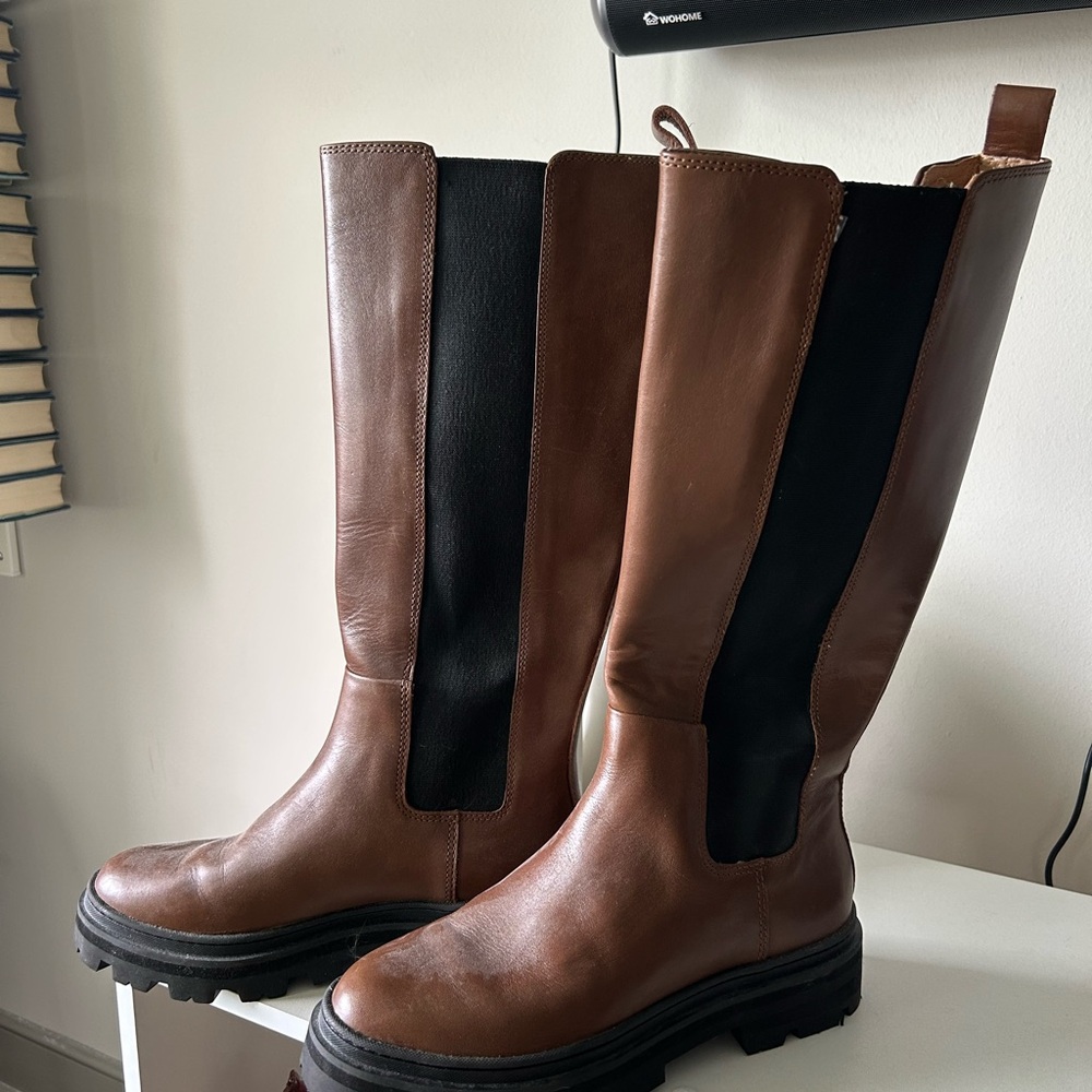 Madewell Brown and Black Winter Boots Knee-High Leather